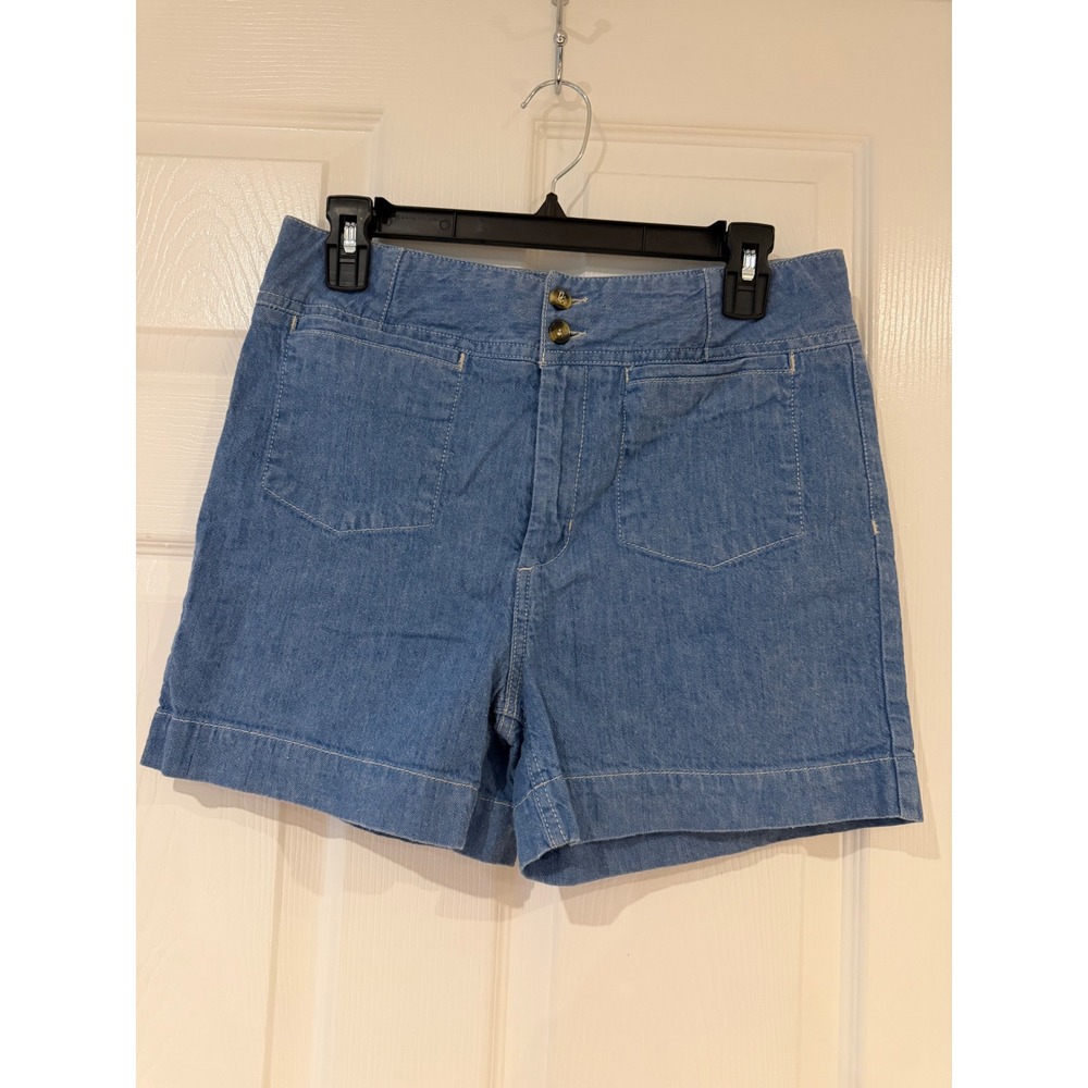 Pilcro by Anthropologie Women Blue Linen Cotton Patch Pocket Shorts Size 8